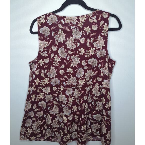 J. Jill Love Linen Sleeveless Top Medium Burgundy  Floral Tiered Boho Babydoll - Picture 9 of 9